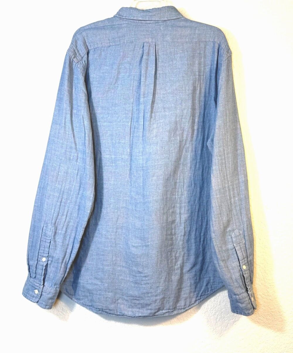 Polo Ralph Lauren Chambray Padded Shirt XL Blue Oxford Button Down Navy Pony - Picture 2 of 8